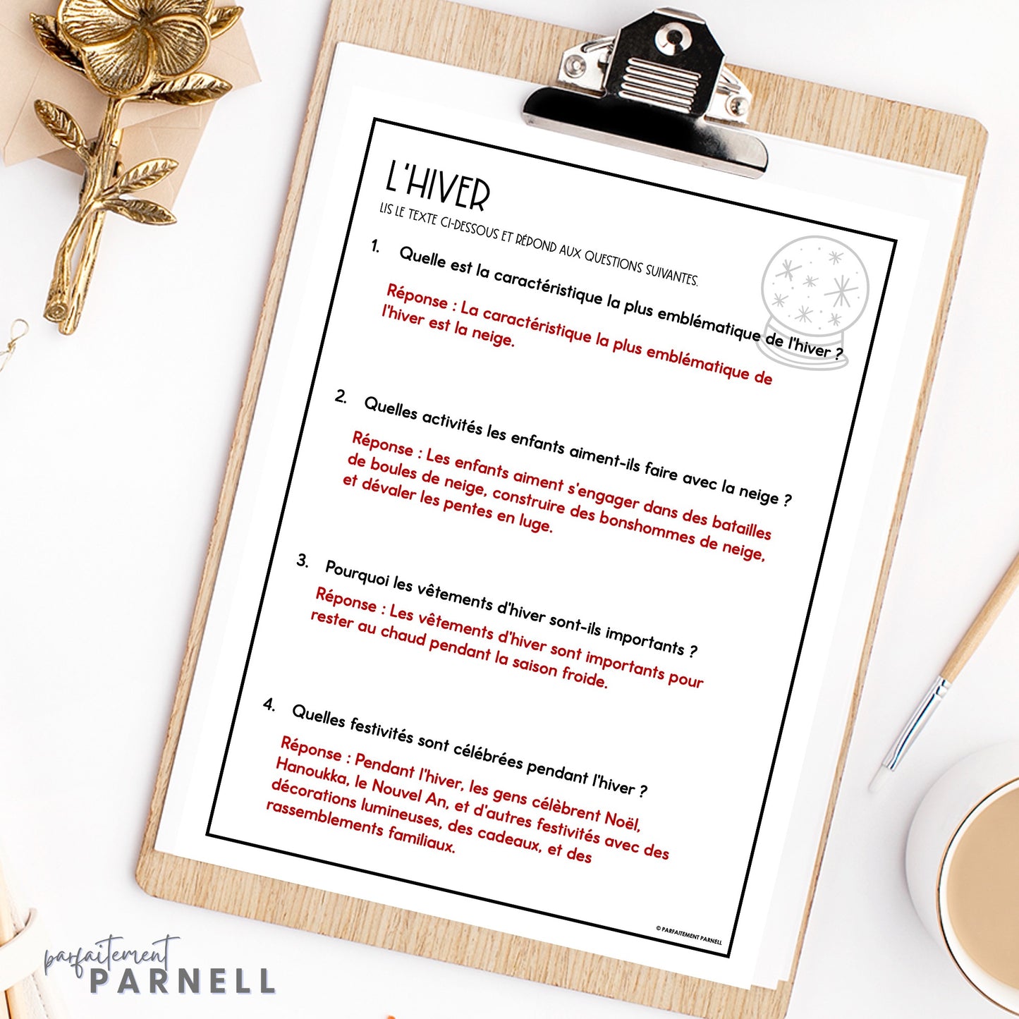 French Reading Comprehension Activity | l'hiver