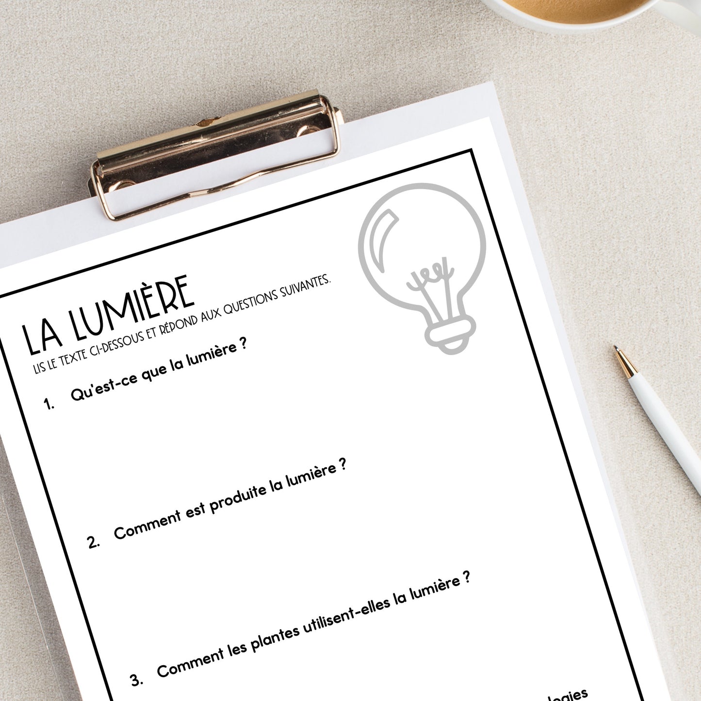 French Reading Comprehension Activity | la lumière et le son