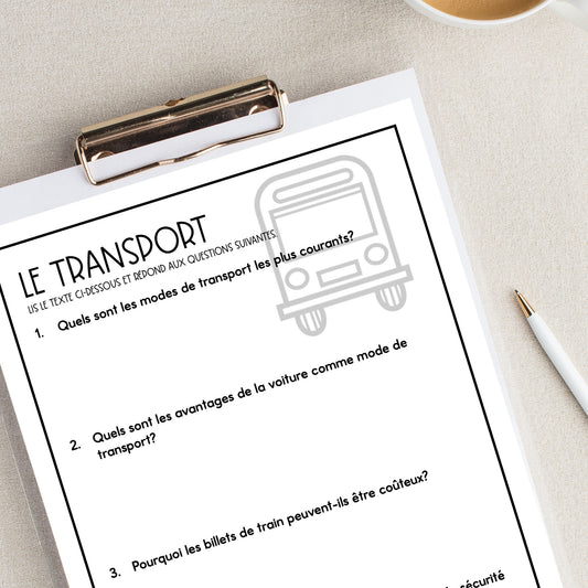 French Reading Comprehension Activity | le transport