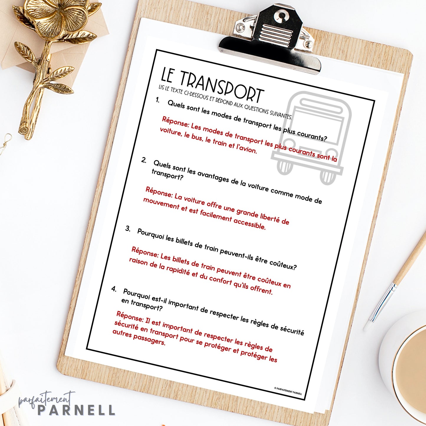 French Reading Comprehension Activity | le transport