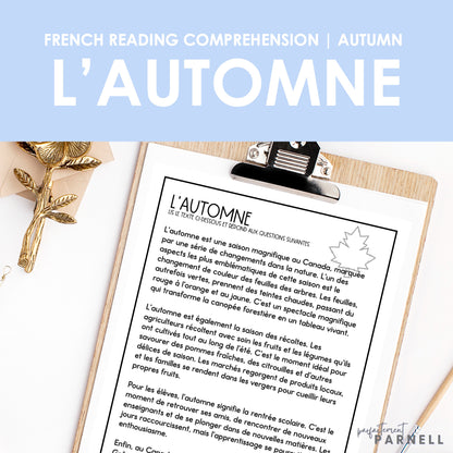 French Reading Comprehension Activity | l'automne