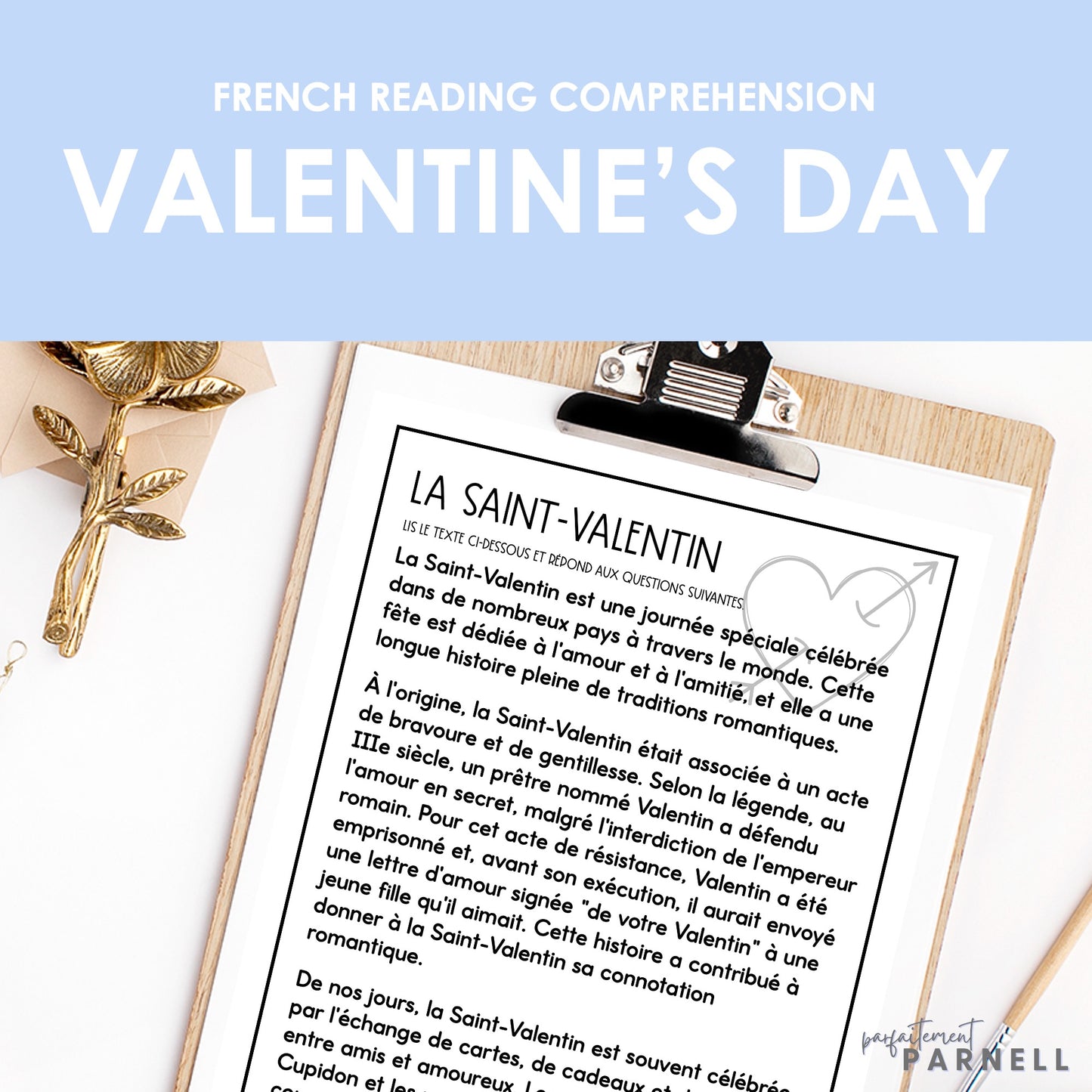 French Reading Comprehension Activity | Valentine's Day - la Saint-Valentin