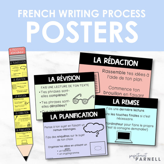 French Writing Process Pencil & Posters - Le processus d'écriture