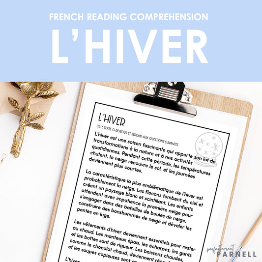 French Reading Comprehension Activity | l'hiver