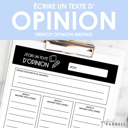 French Opinion Writing Activity | Écrire un texte d'opinion