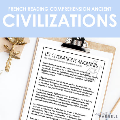 French Reading Comprehension Activity | les civilisations anciennes