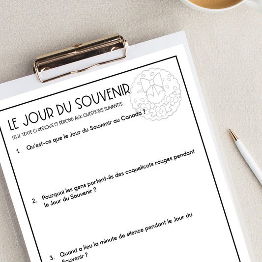 French Reading Comprehension Activity | Le Jour du Souvenir