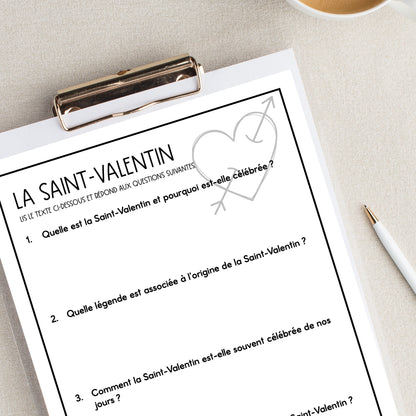 French Reading Comprehension Activity | Valentine's Day - la Saint-Valentin