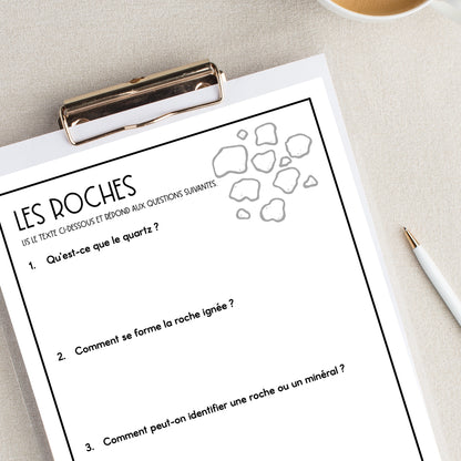 French Reading Comprehension Activity | les roches et les minéraux