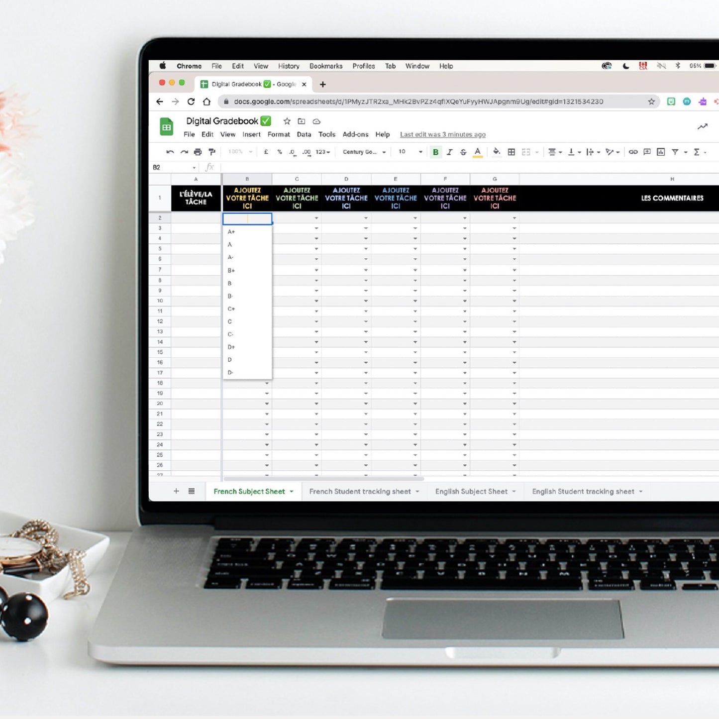 French & English Digital Gradebook | Google Sheets | Distance Learning