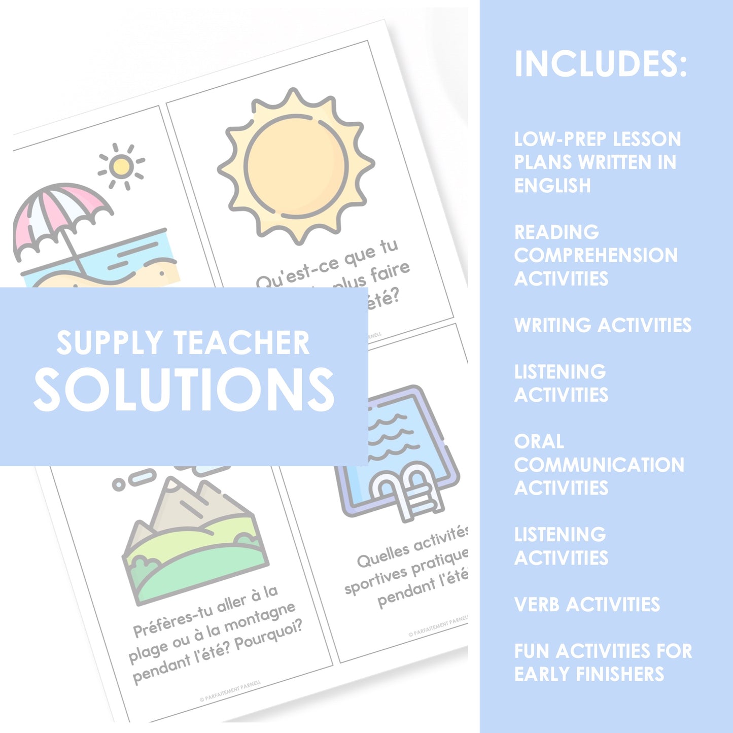 Supply Teacher Solutions Bundle | French Immersion Resource Packs