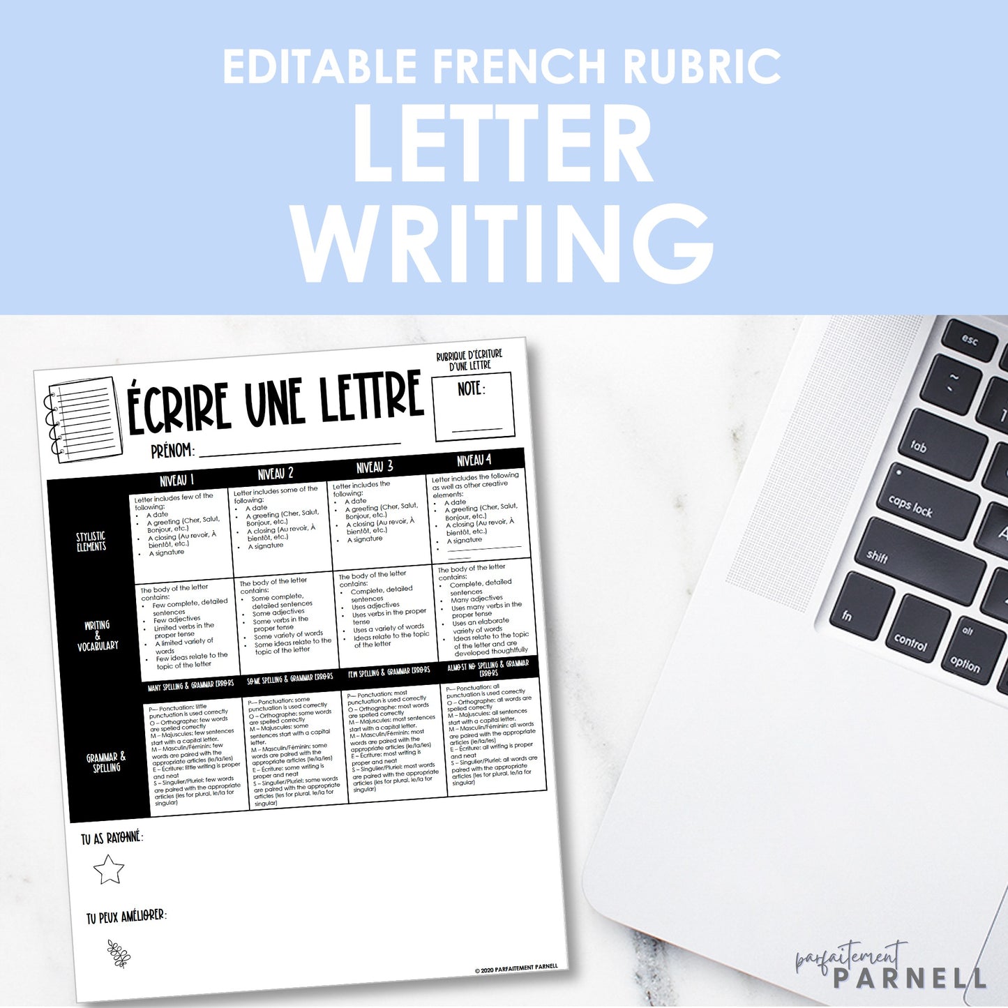 French Letter Writing Rubric - Écrire une lettre