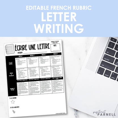 French Letter Writing Rubric - Écrire une lettre