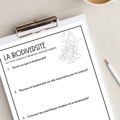 French Reading Comprehension Activity | la biodiversité