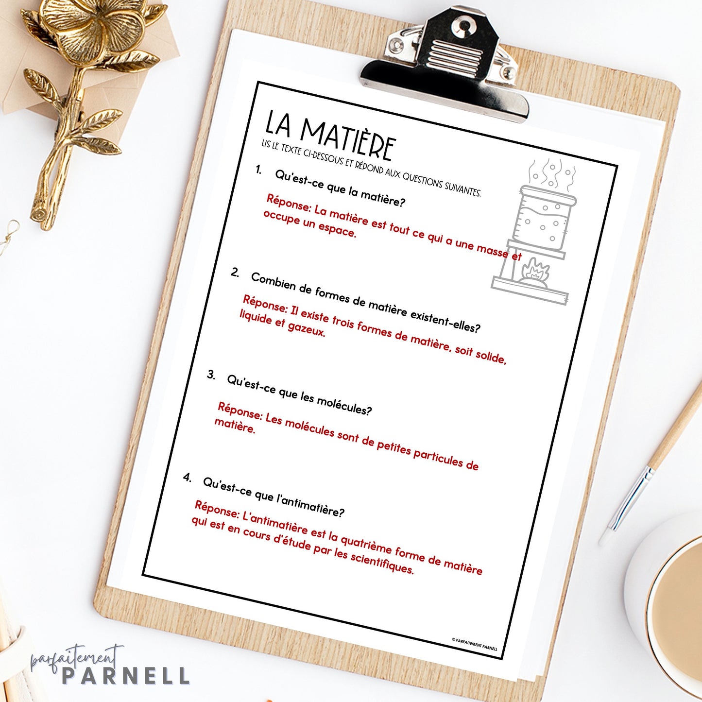 French Reading Comprehension Activity | les changements de la matière