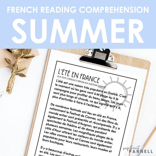 French Summer Reading Comprehension Activity | l'été