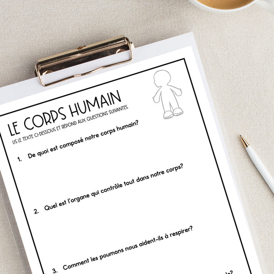 French Human Body Reading Comprehension Activity | le corps humain