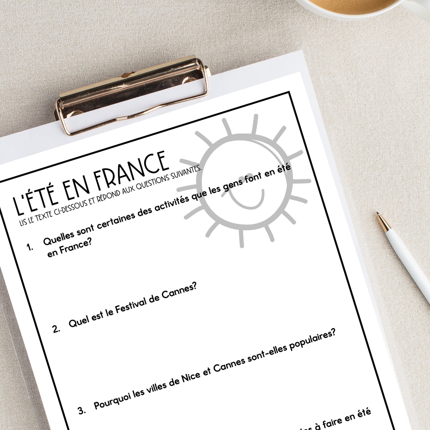 French Summer Reading Comprehension Activity | l'été