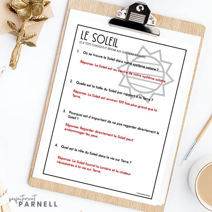 French Space Reading Comprehension Activity | l'espace