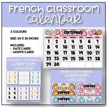 French JUMBO Classroom Calendar - Donut Theme