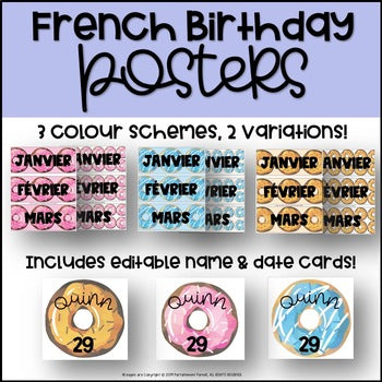 French Birthday Posters (Donut Theme!) - Affichage des anniversaires