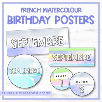 French Watercolour Birthday Posters | Affichage des anniversaires