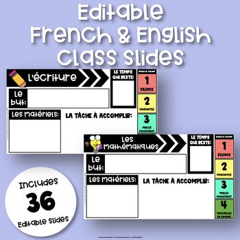 French & English EDITABLE Class Slides