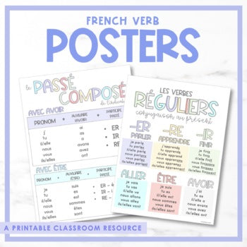 French Verb Posters | les verbes - le présent et le passé composé