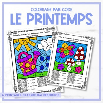 Le printemps - French Spring coloriage par code