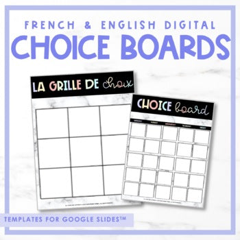 French & English Digital Choice Board Templates for Google Classroom™