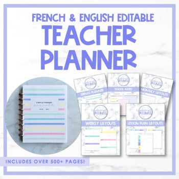 Editable Teacher Planner - French & English, UNDATED | Planificateur du prof