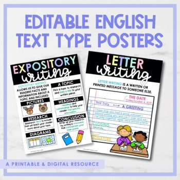 Editable ENGLISH Text Type Posters | Printable & Digital