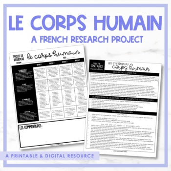 French Human Body Research Project | Printable & Digital | Distance Learning