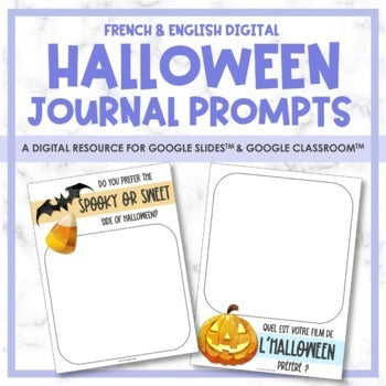 French & English Halloween Digital Journal Prompts - Distance Learning