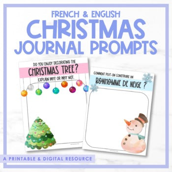 French & English Christmas Digital Journal Prompts - Distance Learning