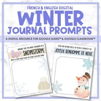 French & English Winter Digital Journal Prompts | Distance Learning