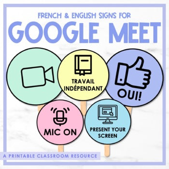 French & English Google Meet Signs | Virtual Learning