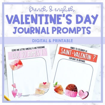 French & English Valentine's Day Digital Journal Prompts | Distance Learning