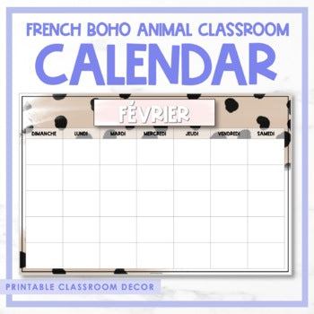 French Boho Animal Classroom Calendar