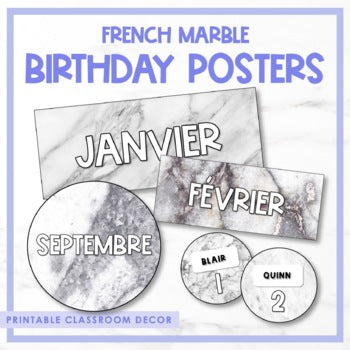 French Marble Birthday Posters | Affichage des anniversaires