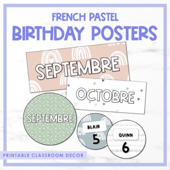 French Pastel Birthday Posters | Affichage des anniversaires