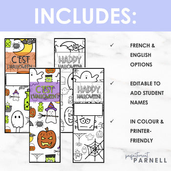 French & English Halloween Bookmarks | l'halloween